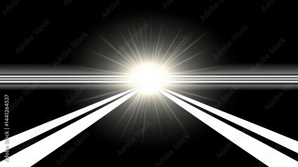 Wall mural bright light burst with rays emerging from dark background in abstract digital art style