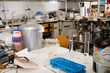 Interior of chemical laboratory equipped with different tools and facilities for scientific research