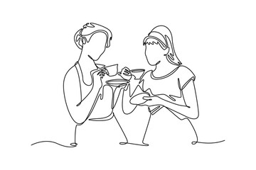  Neighbor sharing concept. Single line draw design. Vector graphic illustration