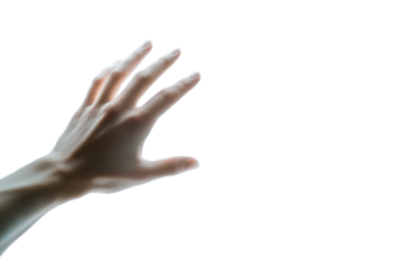 A graceful human hand reaching out in a gentle and inviting gesture against a dark background, conveying a sense of connection and openness. on transparent background