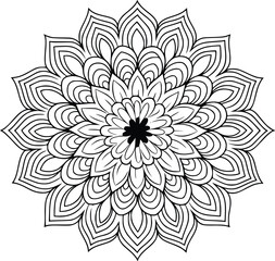 Black and white bold vector of a detailed mandala, isolated on white background.