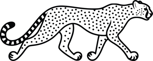 Black and white bold vector of a fast cheetah, isolated on white background.