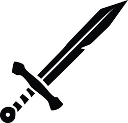 Black and white bold vector of a sharp sword, isolated on white background.