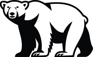 Black and white bold vector of a polar bear, isolated on white background.