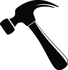 Black and white bold vector of a hammer tool, isolated on white background.
