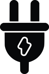 Black and white bold vector of a electric plug, isolated on white background.