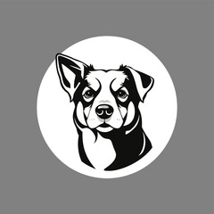 Monochromatic Dog Portrait: Bold Black and White Canine Headshot in Circle