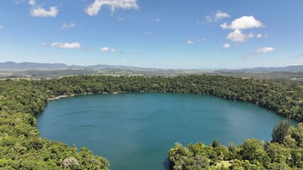 Aerial photo of Lake Eacham Atherton Tablelands Queensland Australia
