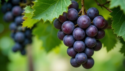 Fototapeta premium Harvesting Ripe Purple Grapes on the Vine in Sunlight