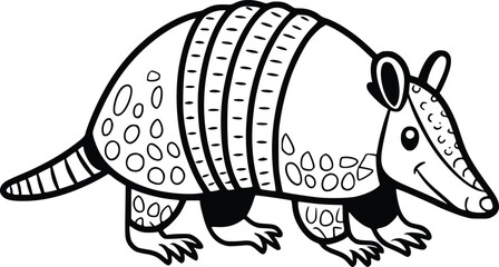 Black and white bold vector of a armadillo walking, isolated on white background.