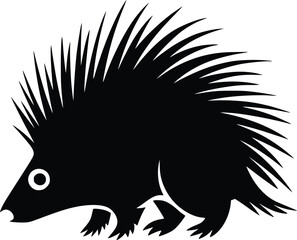 Black and white bold vector of a porcupine in forest, isolated on white background.