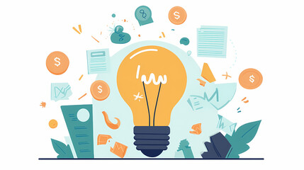 A glowing light bulb represents the spark of creative financial solutions and opportunities. Lucid Sparks. Illustration