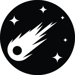 Black and white bold vector of a comet in night sky, isolated on white background. © Syed  39