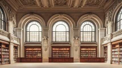 Obraz premium Grandiose Library Interior: A Haven of Books and Architectural Splendor
