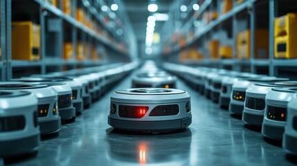 Fototapeta premium Autonomous robots in warehouse