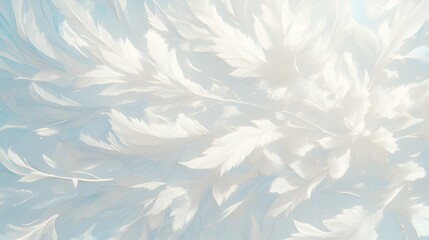 Obraz premium Abstract white feather textures on light blue: Hyper-detailed rendering with soft studio lighting and ethereal aesthetics for fashion design, digital art, or luxury decor in HDR visual solutions