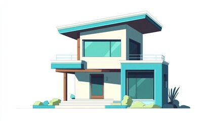 Modern house illustration, contemporary design, exterior view, possible use for architecture or real estate