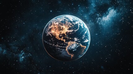 Obraz premium Stunning Earth Planet Night View Space Galaxy Cosmic Background Digital Art Illustration High Resolution Image Detailed Planet Earth Night View from Space Beautiful Planet Earth 