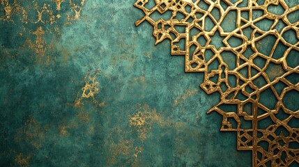 Golden Arabesque Design on Teal Background