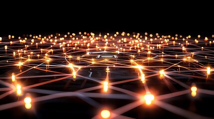 Fototapeta premium Abstract Network of Bright Lights on a Dark Background