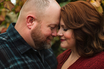 Obraz premium Couple sharing a tender moment outdoors in autumn foliage 