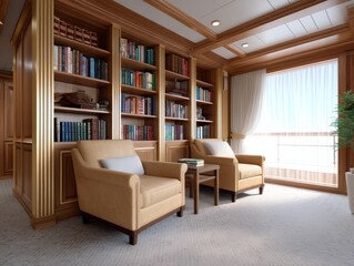 Fototapeta premium Cozy reading nook with comfortable chairs.