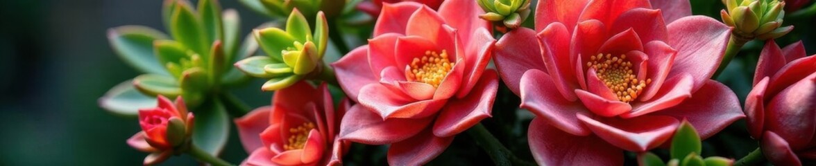 Fototapeta premium Sun-kissed succulent bouquet, diverse textures , botanical, flowers, red