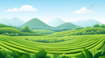 Obraz premium Serene Tea Plantation Landscape Illustration