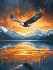 Bald Eagle Flying and Hunting Over Water  - ai