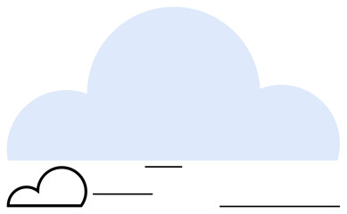 Large light blue cloud with linear abstract elements representing wind and accentuating minimalism. Ideal for weather, digital storage, environment, simplicity, air, freedom, or abstract art. Flat