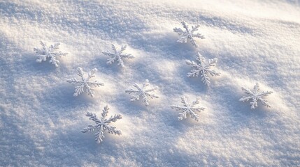Winter Wonderland: Nine Sparkling Snowflakes on a Pristine Snowdrift