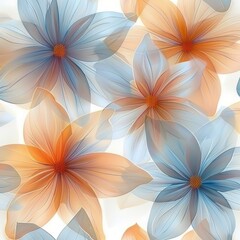Obraz premium Delicate translucent flowers in soft blue and orange hues overlapping each other with gentle gradient shading and smooth, flowing petals creating a harmonious and calming floral pattern