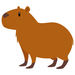 Cute cartoon capybara standing with simple flat design isolated on white background.