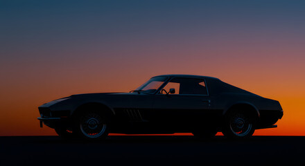 Fototapeta premium Classic Car Silhouette at Sunset Stunning Vintage Automotive Design Image