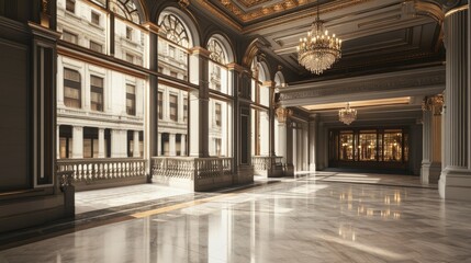 Obraz premium Grandiose Palace Interior: Sunlit Marble Hallway