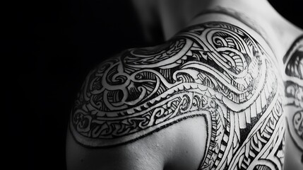 A tattoo of a man's arm with a tribal design
