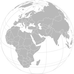 World vector map with country boundaries and graticules (Saudi Arab-centered view, orthographic projection, PPT-compatible & fully editable) © Terry