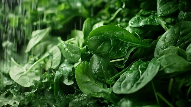 Close-up of fresh, vibrant spinach leaves.