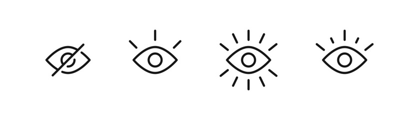 eye icon set. vision icon, see view icons - eyesight symbol - invisible eye hide icon, incognito icon no eye view hidden icon set. vision icon, unsee icons. editable line stroke