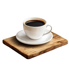 Obraz premium coffee cup and saucer on wooden table isolated on transparent background, clipping path
