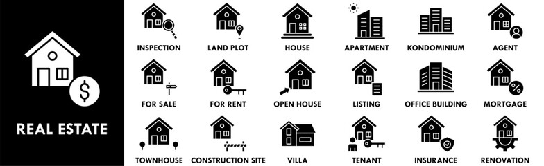 Real Estate icon collection set. Containing design home, investment, real estate, house, property