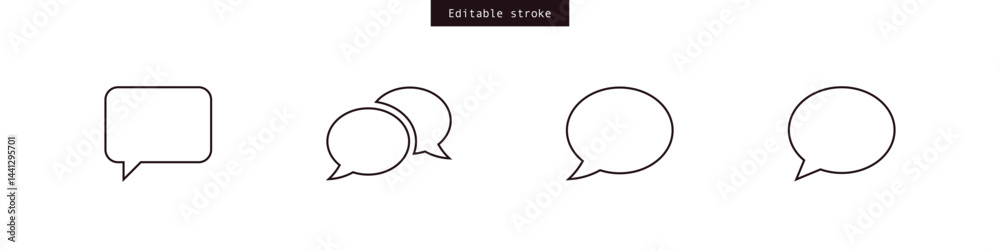 Poster Set of line speech bubble icons. chat message bubble icon in outline style. Editable stroke