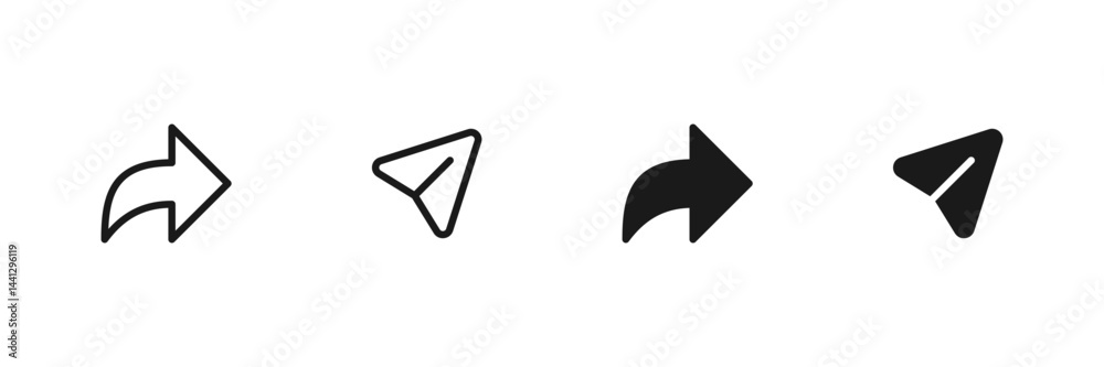 Aufkleber Share icon set. Arrow symbol, Reply send forward icons button. Send message icon