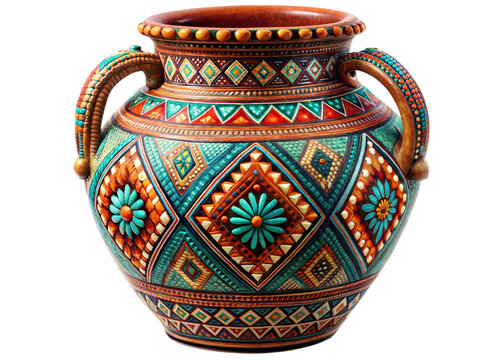 Hand Painted Geometric Ceramic Jar.