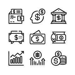Finance - line icon set with editable stroke. Outline business and economy web icons. Money, bank, payment.Euro line icons set. Modern graphic design concepts. Vector line icons
