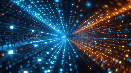 Naklejka premium Abstract picture of digital particle with digital technology style design connecting become dynamic of electric wave movement represent about flowing of data or structure of network system. AIG53.