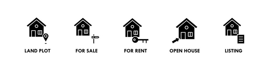 Real Estate banner web icon illustration concept with icon of land plot, for sale, for rent, open house, and listing