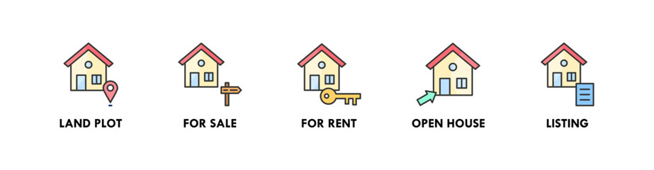 Fototapeta premium Real Estate banner web icon illustration concept with icon of land plot, for sale, for rent, open house, and listing