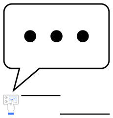 Speech bubble with dots above hand operating control panel, suggesting interaction, conversation, and process automation. Ideal for communication, AI, technology, automation, chatbots messaging