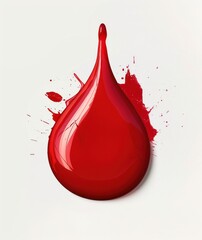 Obraz premium Large glossy red liquid drop with splashes on white background symbolizing fluidity and energy